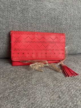 Red Laser-Cut Tassel Crossbody Clutch urban Expressions